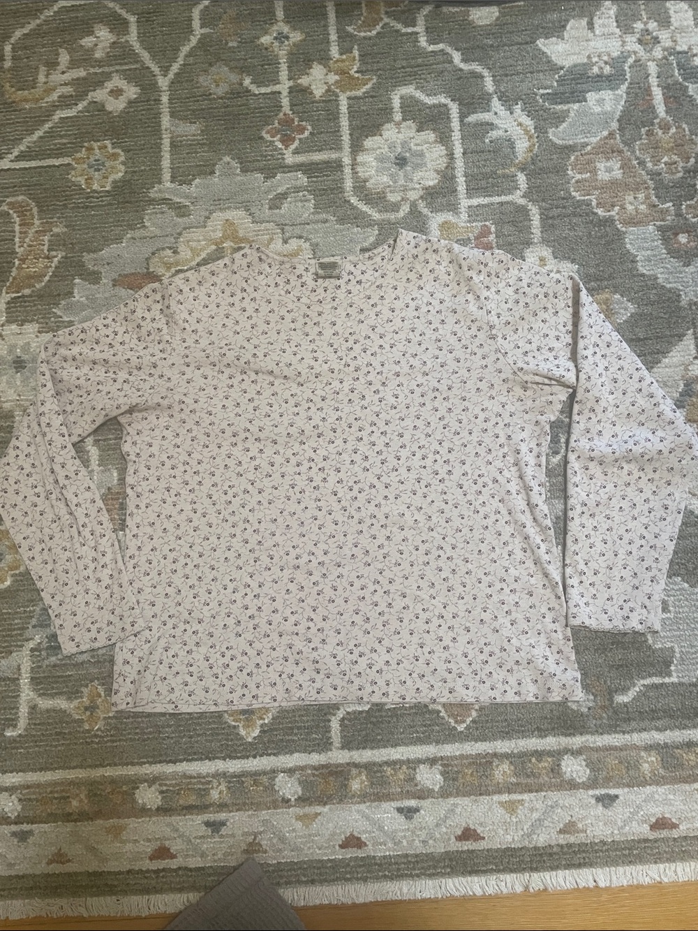 L.L. Bean Pale Pink Floral Crewneck Long Sleeve Top
